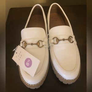 White platform loafers with gold detailing (NEVER WORN)